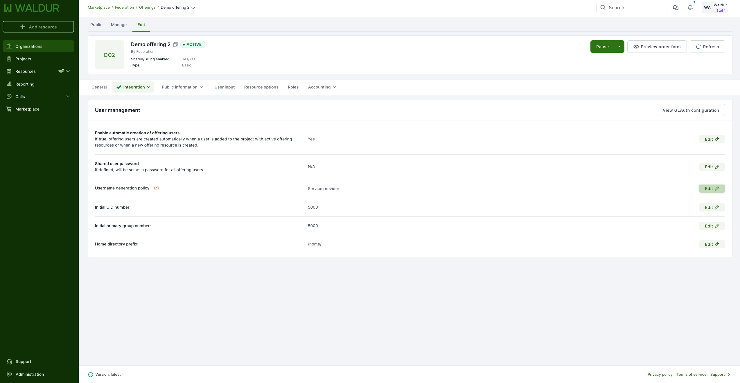 OfferingUser management