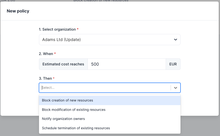 New organization cost policy