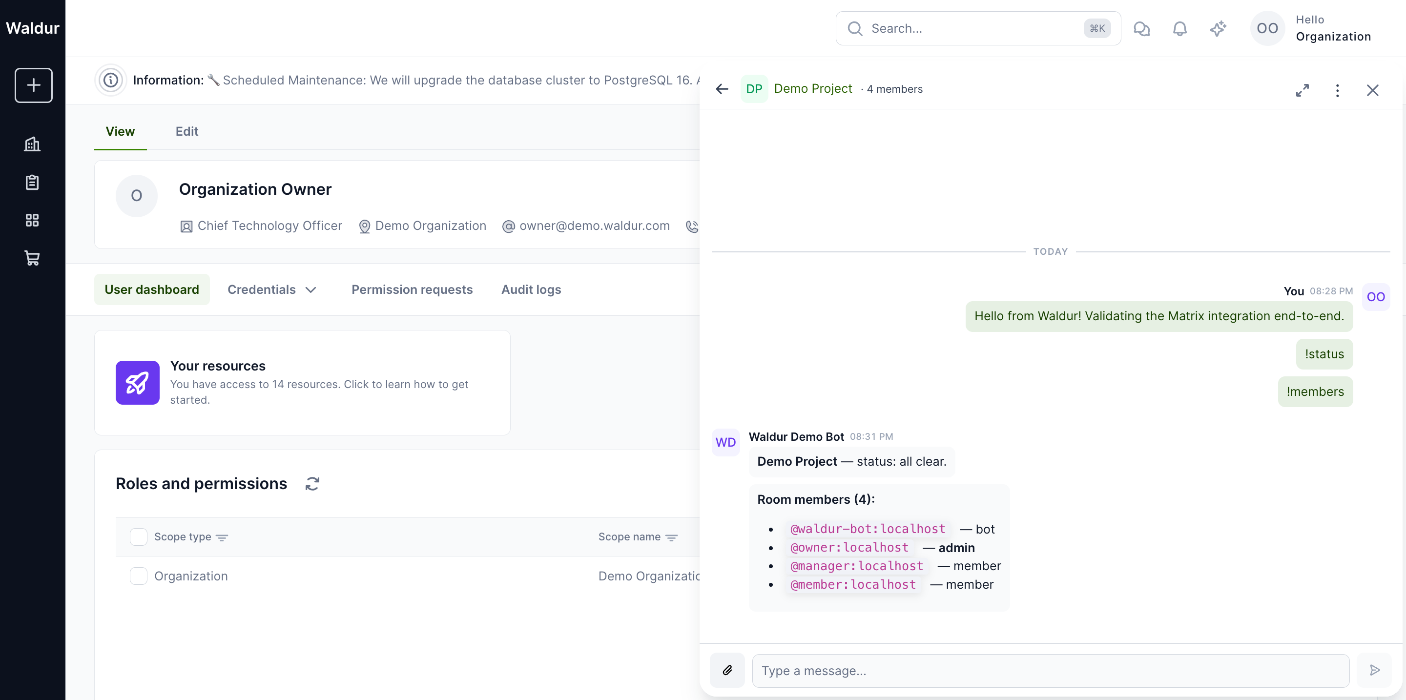!status and !members replies from the bot