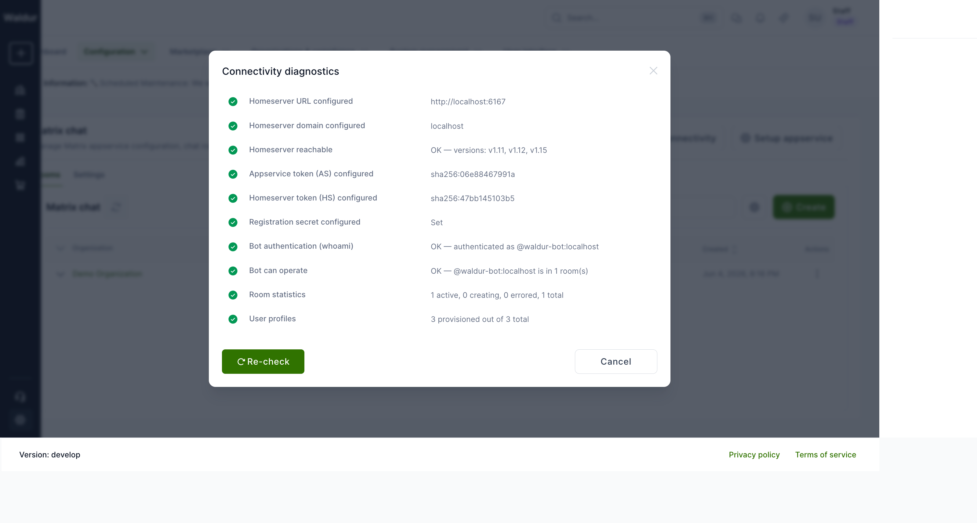 Connectivity diagnostics — all checks green