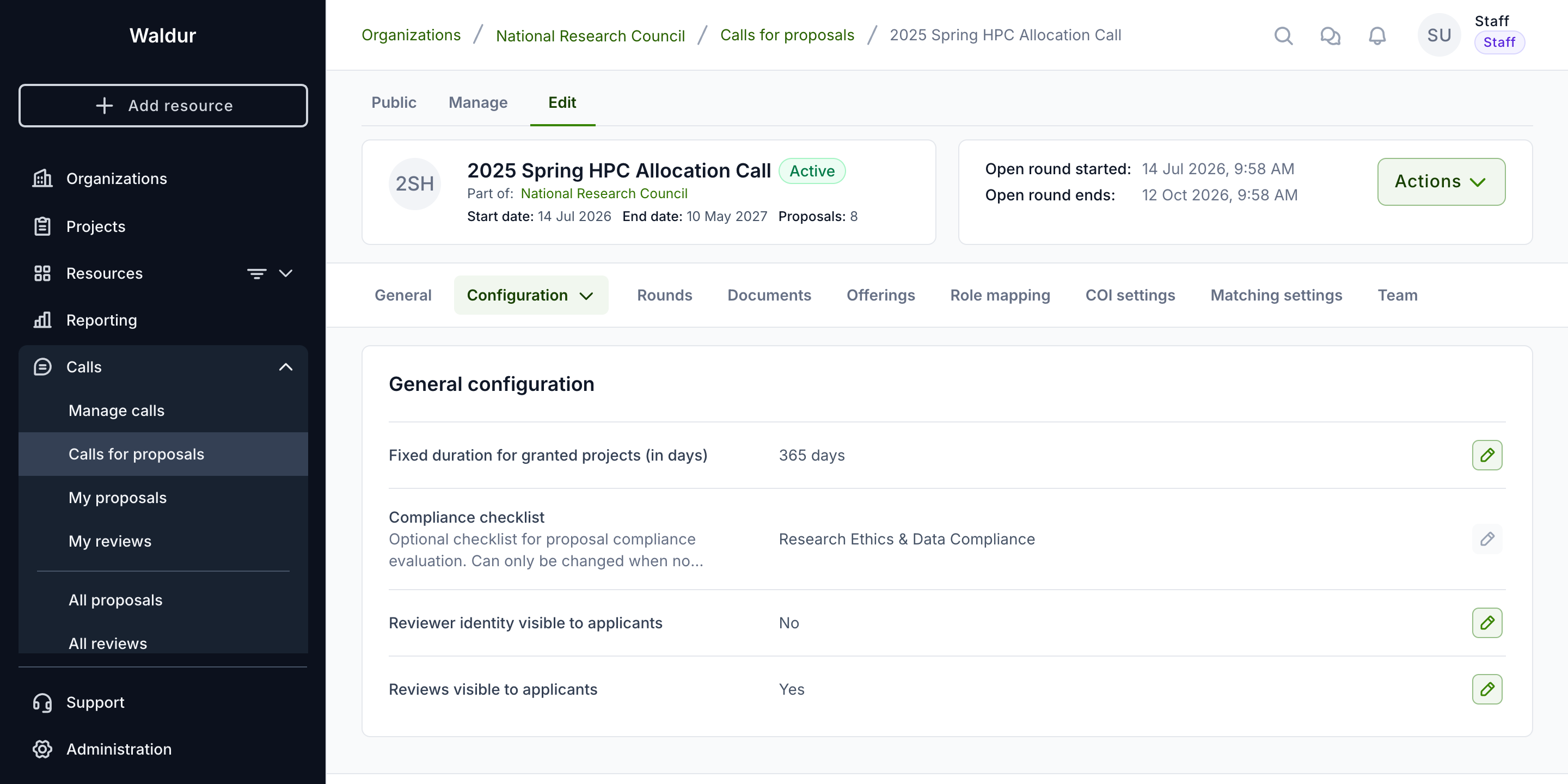 Call general configuration
