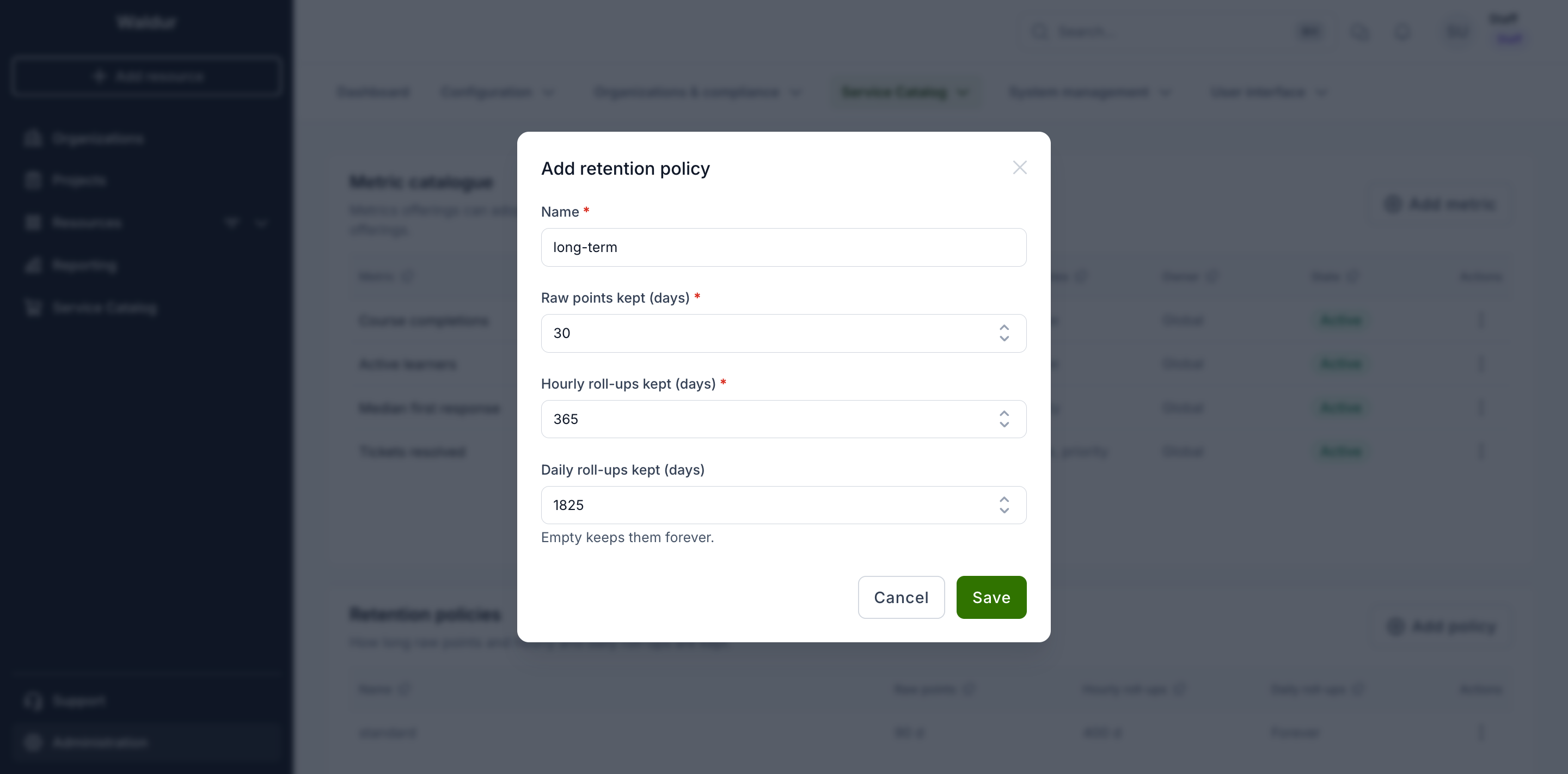 Adding a retention policy