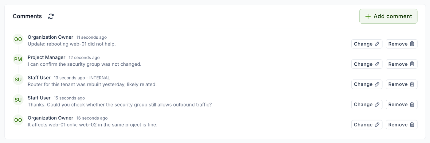 Staff see Change and Remove on every comment