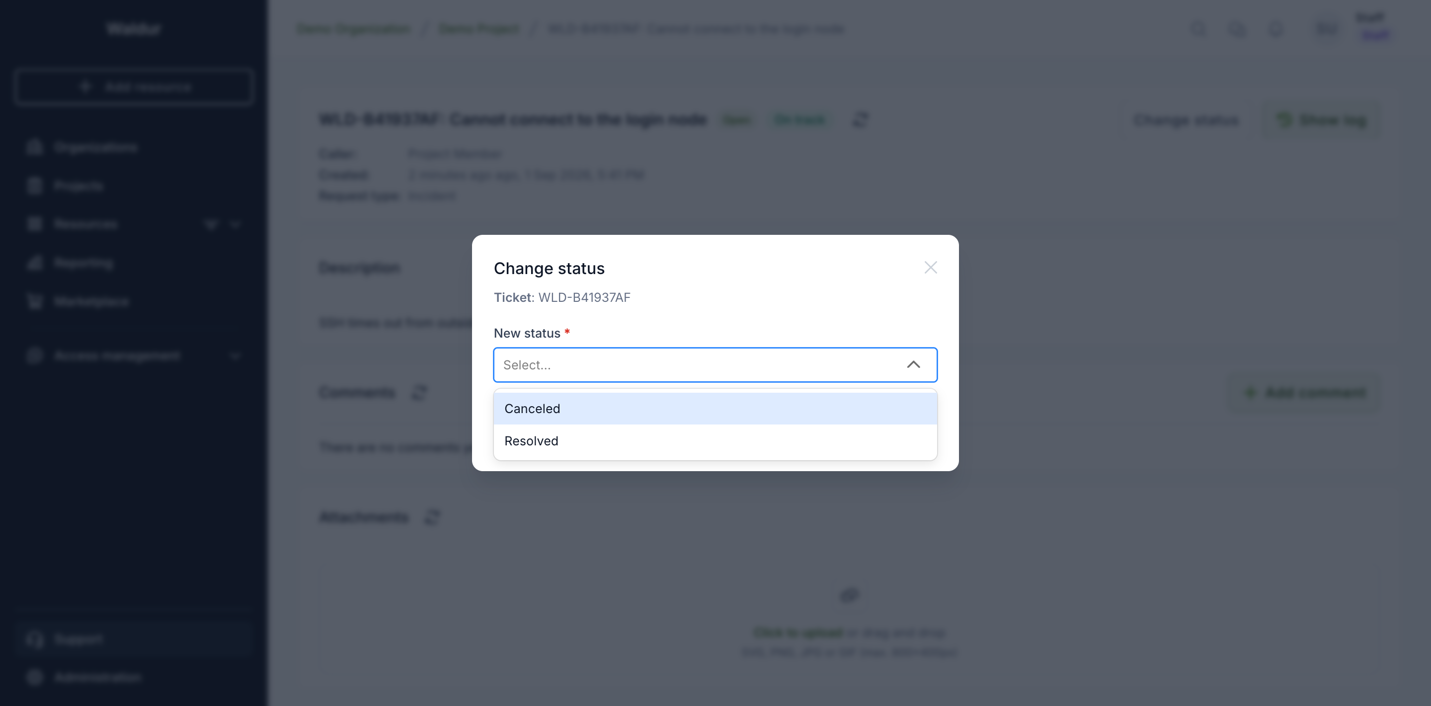 Change the status of a ticket
