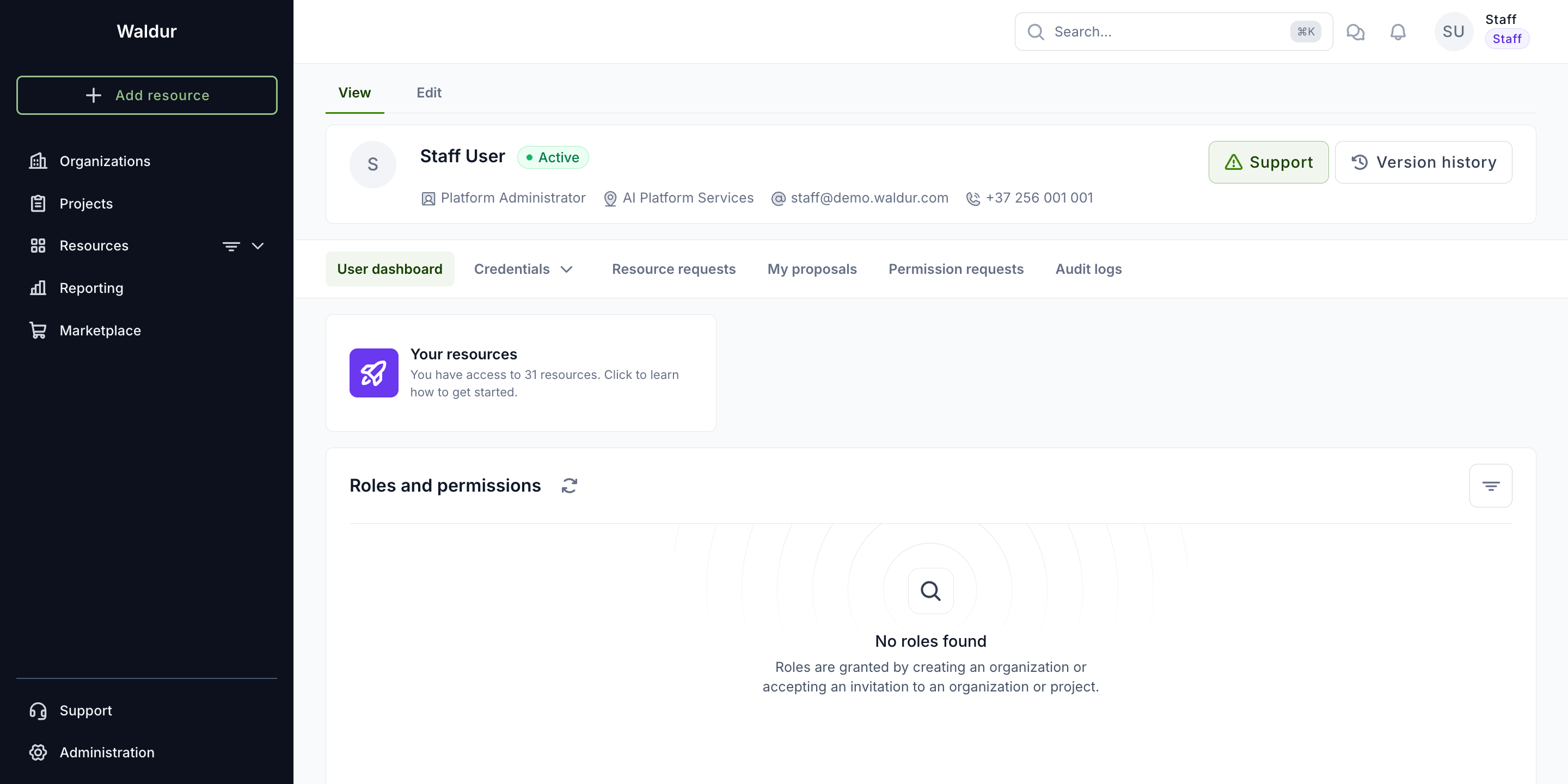 User dashboard