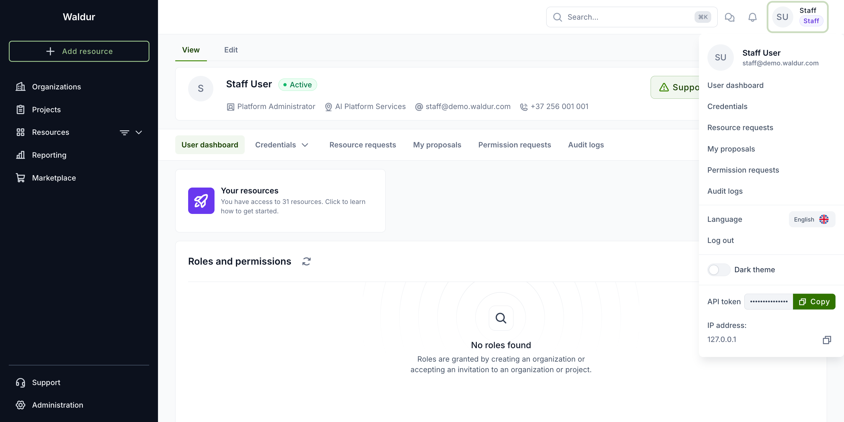 User menu