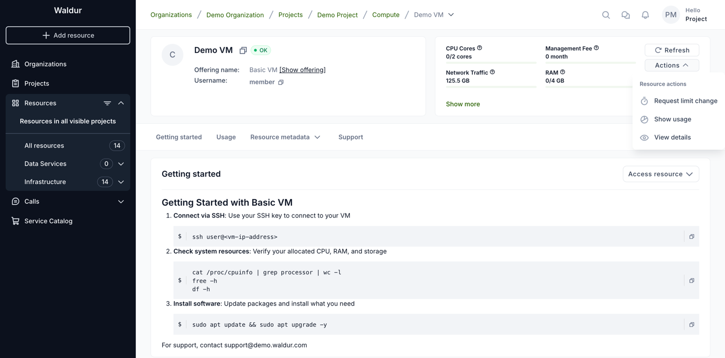 Request limit change in the resource actions