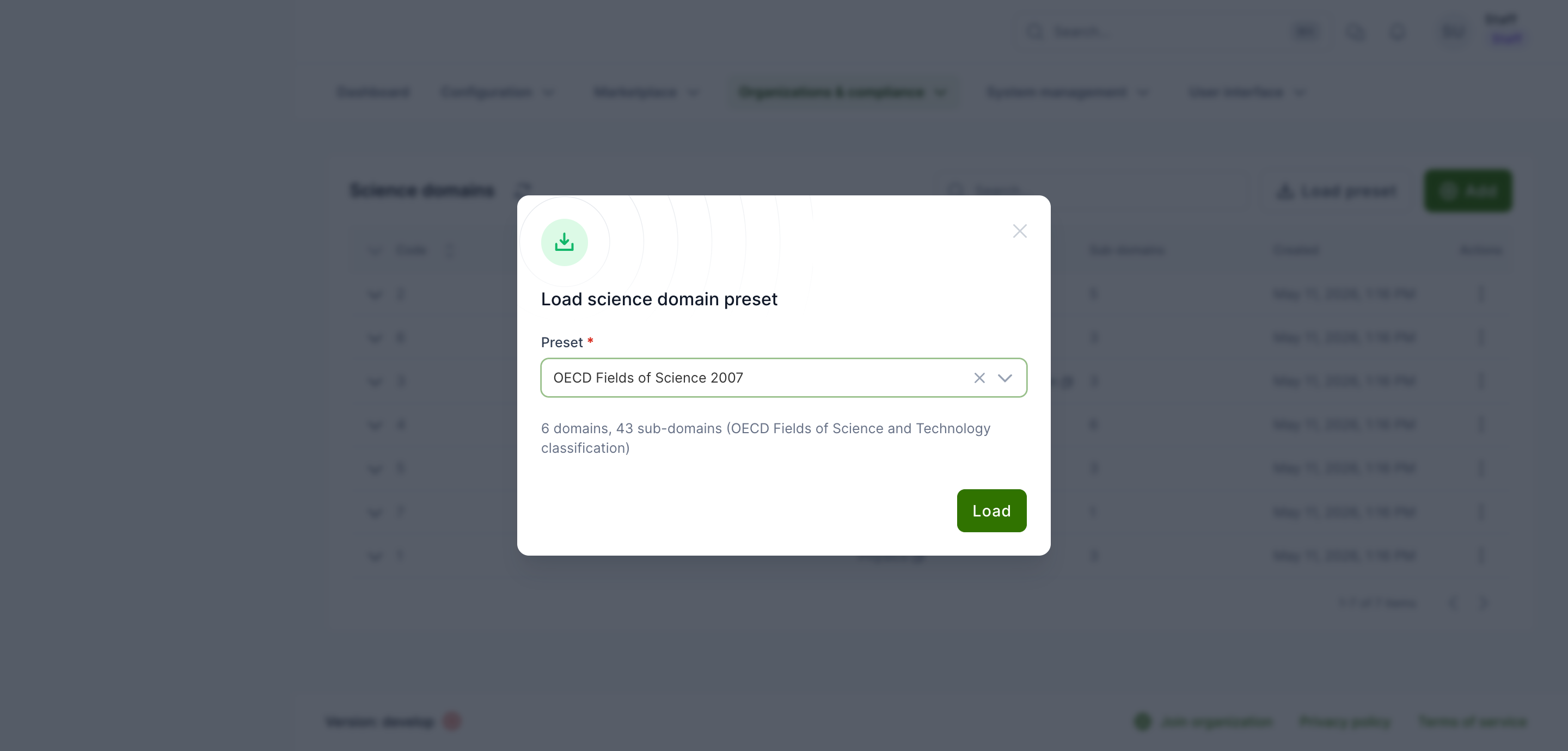 Load preset dialog